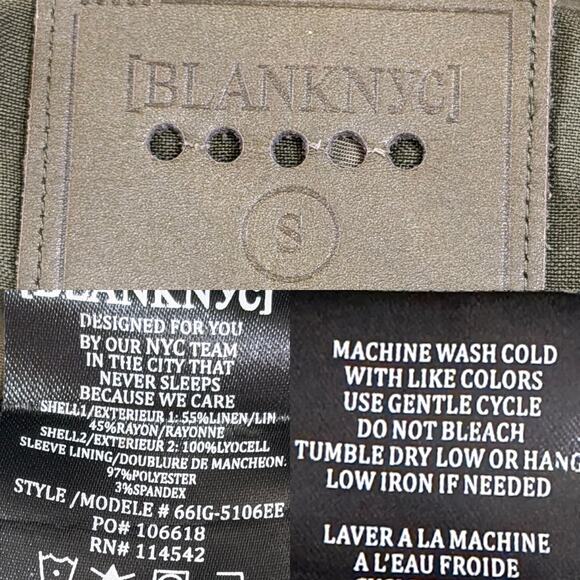 Blank NYC Draped Open Front Jacket Womens Small Olive Green Linen Blend - Picture 15 of 16